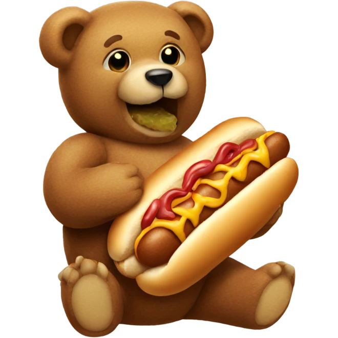 Teddy bear eating a hotdog emoji