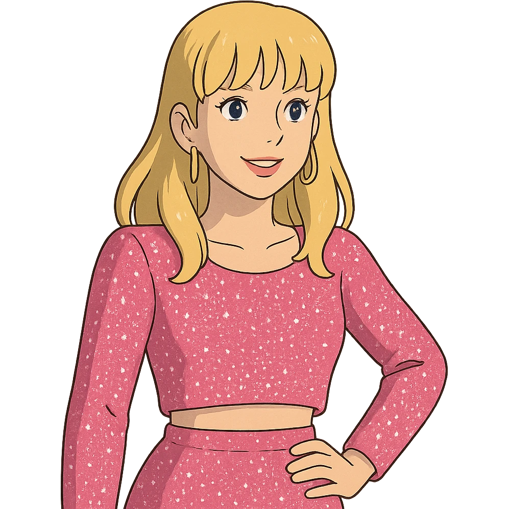 Blonde pop star with bangs wearing a sparkly pink outfit   emoji
