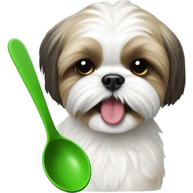 Shihtzu biting a green spoon emoji