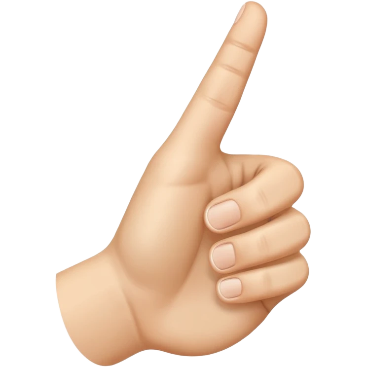 A realistic close-up photo of a right hand entering the frame from the bottom right corner, back of the hand facing the camera, pointing diagonally upwards to the left with only the thumb and index finger extended in a finger gun or L-shape gesture, other fingers closed and tucked in. emoji