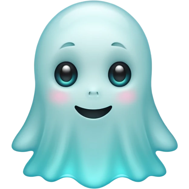 Cute cyan ghost character with big adorable eyes and a small smile emoji