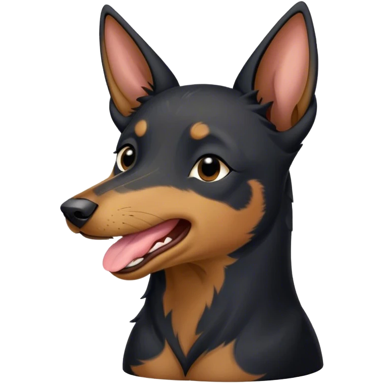 Cinematic Cute Yawning Black and Tan Kelpie Portrait Emoji, Head tilted slightly with a dramatic, wide-open yawn, showcasing a smooth black Fur with distinct tan accents, floppy ears slightly drooping, round dark eyes barely open in drowsy contentment, Simplified yet irresistibly adorable features, highly detailed, glowing with a soft, cozy glow, high shine, relaxed yet expressive, stylized with a touch of whimsy, bright and endearing, soft glowing outline, capturing the essence of a sleepy yet affectionate herder, so drowsy it feels like it could stretch out of the screen and curl up for a nap! emoji