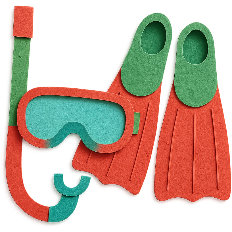 colorful and playful snorkel and flippers, red and green emoji