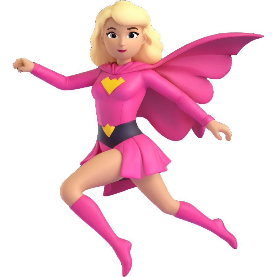 superhero girl with blonde hair and pink outfit flying emoji
