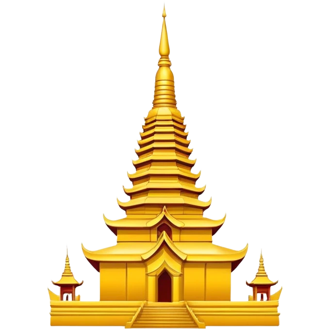 Dai minority pagoda in Xishuangbanna, simplified emoji style with bold outlines and bright colors, cartoon style golden Buddhist tower emoji