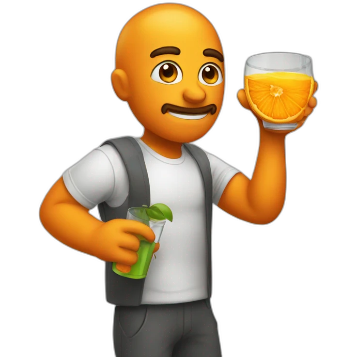 An orange drinking a glass of orange juice emoji
