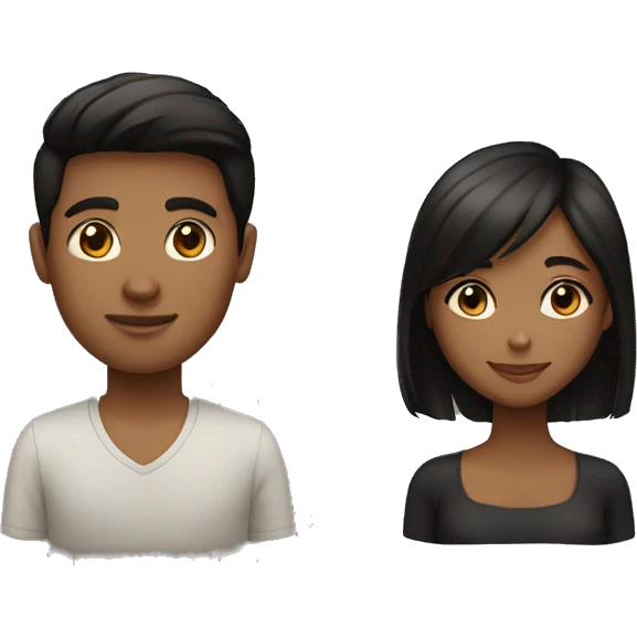 a couple. dark brown boy with black hair and a brown girl with straight hair  emoji