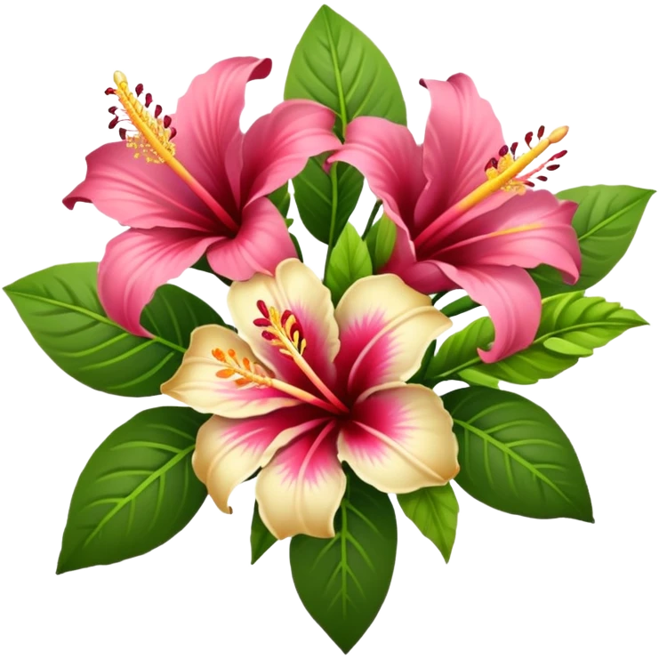 bouquet of lilies and hibiscus with bow emoji