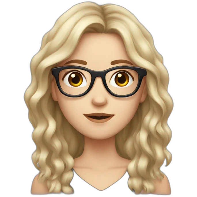 a white girl with long hair and hexagon glasses emoji