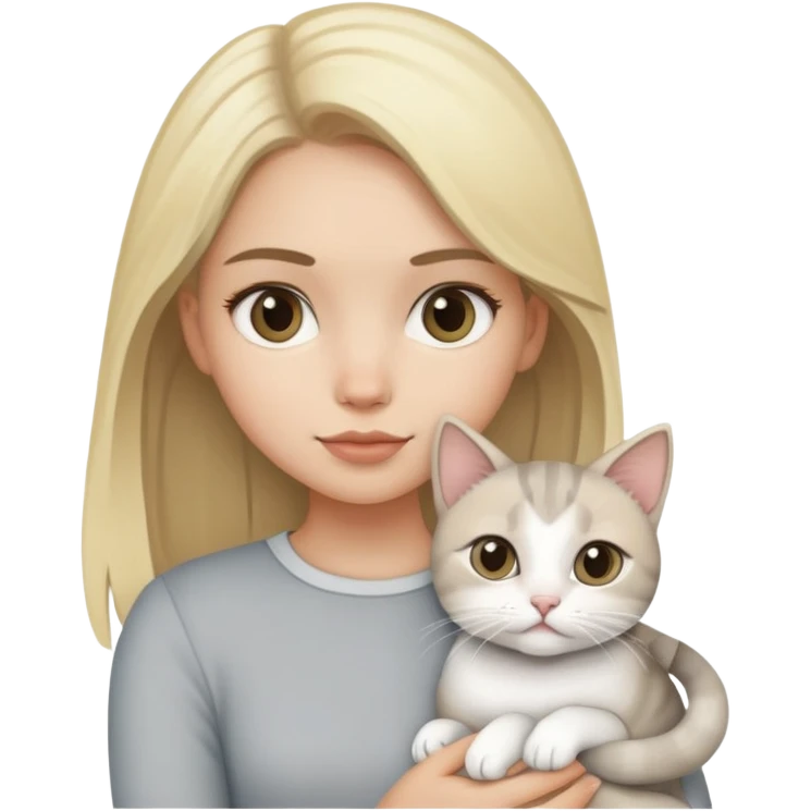 Szaro - biały kot na rękach bląd włosej dziewczynki emoji