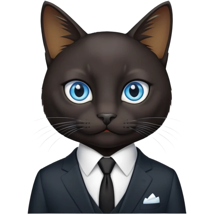 blue-eyed black cat in a suit with black tie emoji