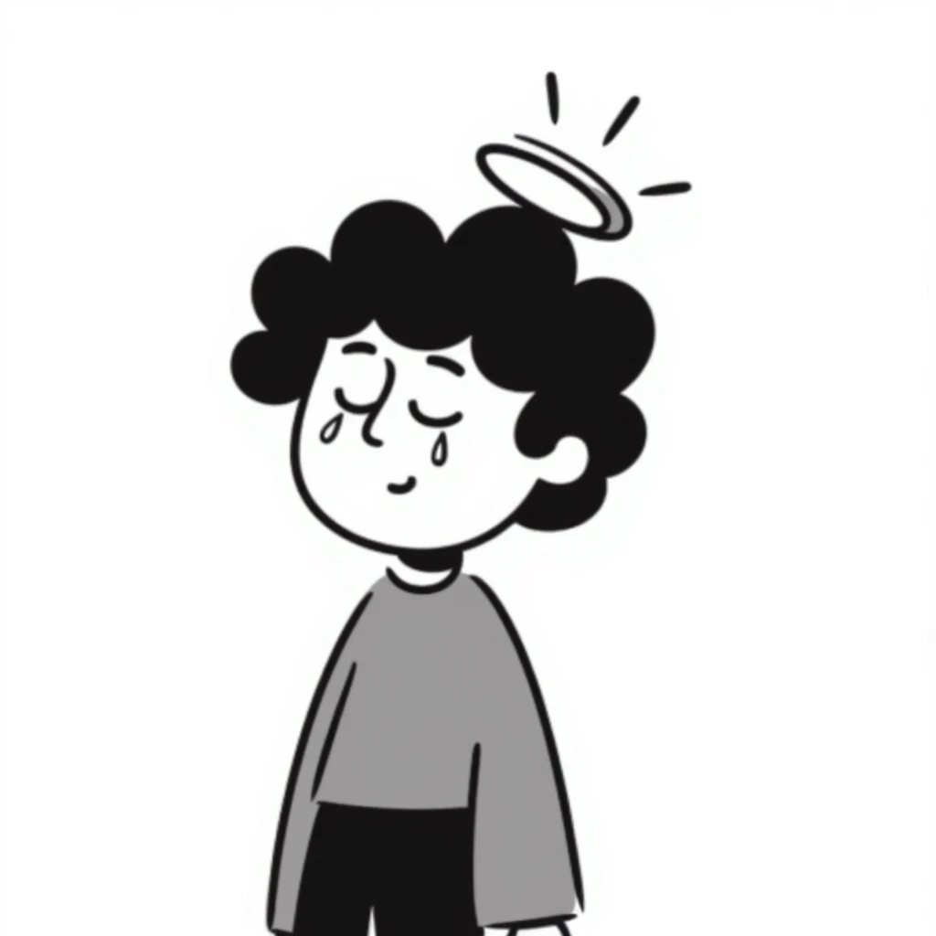 person with a halo, tears streaming down their face emoji