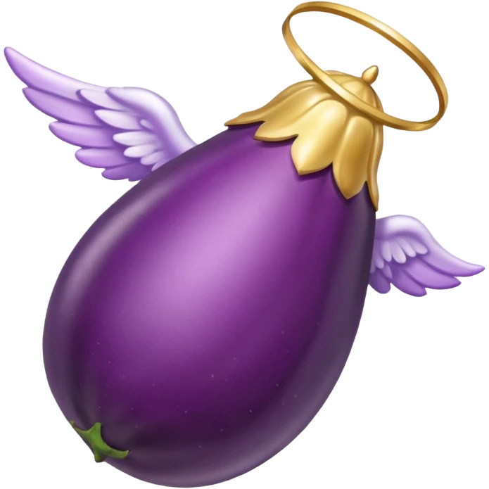 Realistic eggplant from the side wearing an angel halo emoji