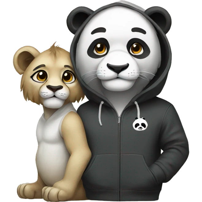 Lion with panda wearing hoodies  emoji
