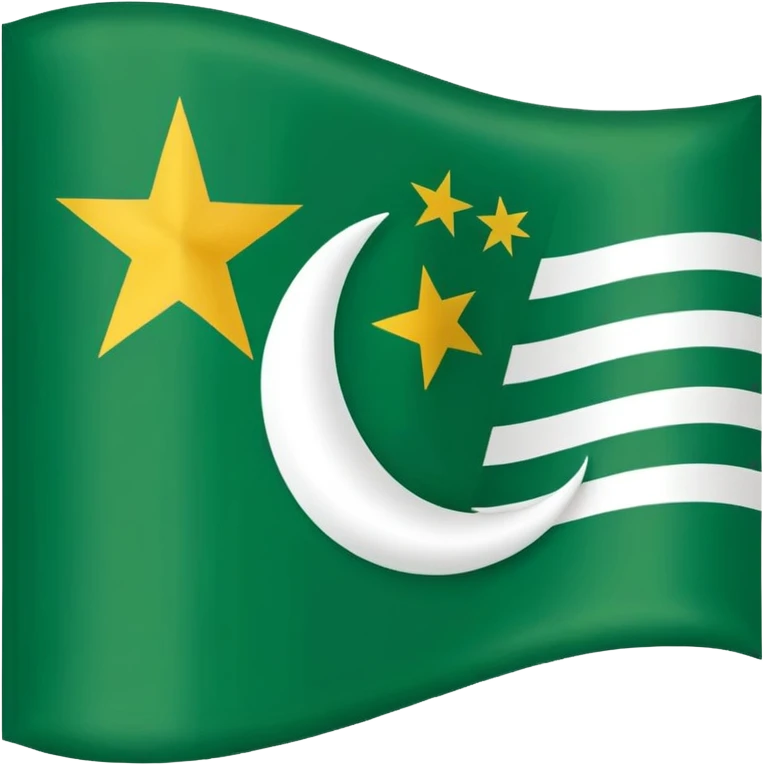 The flag of Azad Kashmir is green with a gold canton, white stripes, and a white star and crescent on a white background emoji