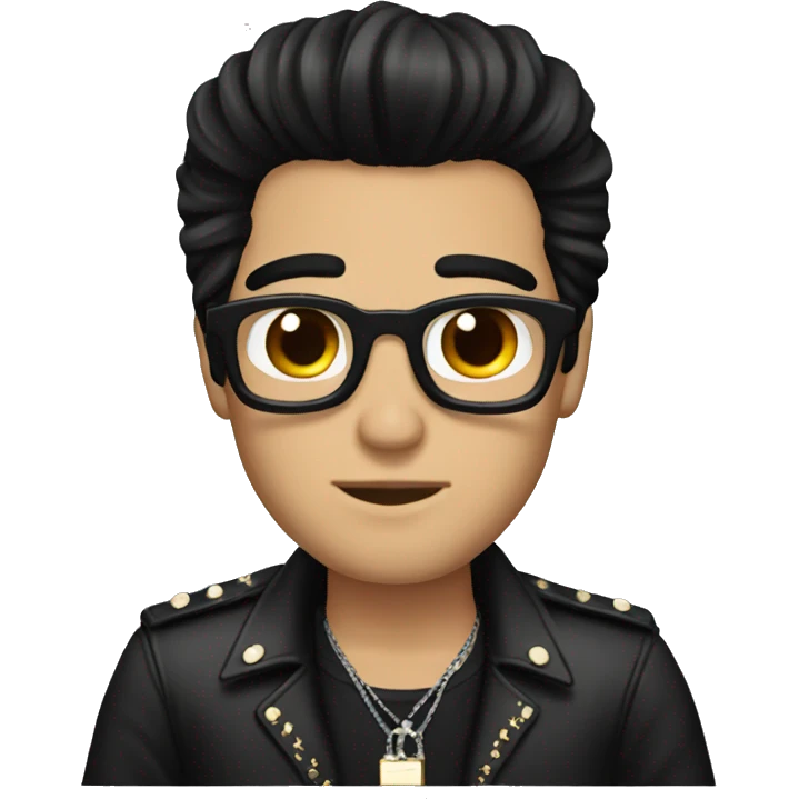 Guy with dark black hair and elvis hair emoji