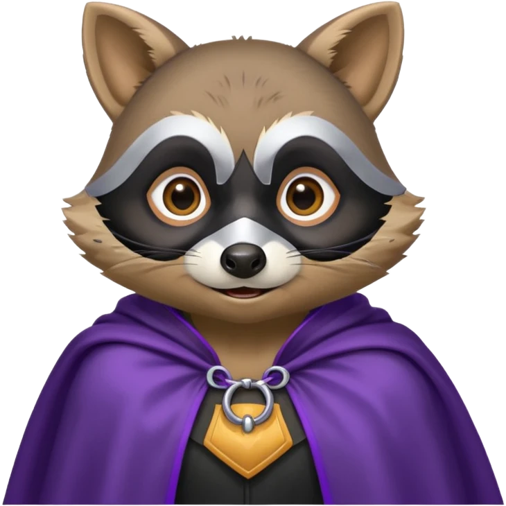 . l'expression du visage du raton est ultra surpris "shock" alors ce raton laver doit être équipé d'une cape de thieving noir avec trim bordure mauve comme dans le jeu old school runescape. au centre de la cape une icone de masque de voleur est visible  emoji