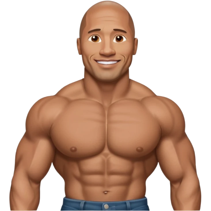Illustrate Dwayne Johnson in a fitted shirt, muscular build & confident smile emoji