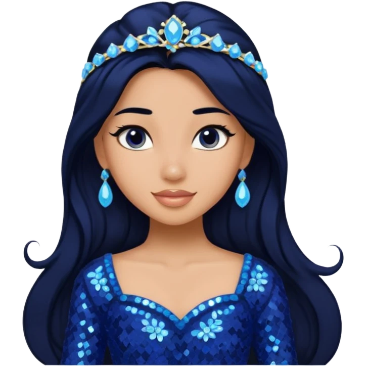 Jasmine from Disney Princess with tan skin, long black hair, indigo sequin outfit emoji