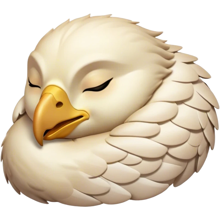 Meme-Worthy Cute Sleeping Hawk Portrait Emoji, Head resting peacefully with a contented smile, showcasing a robust, agile form with eyes gently closed in serene slumber and a subtly curved beak, Simplified yet adorably endearing features, highly detailed, glowing with a soft, drowsy light, high shine, relaxed and utterly lovable, stylized with an air of playful laziness, soft glowing outline, capturing the essence of a sleeping hawk that feels destined to become the next viral icon of adorable rest! emoji