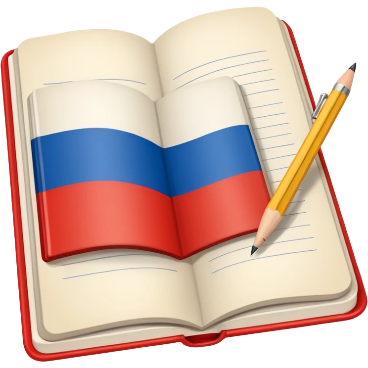 book with Russian flag colors, open notebook and pencil nearby emoji