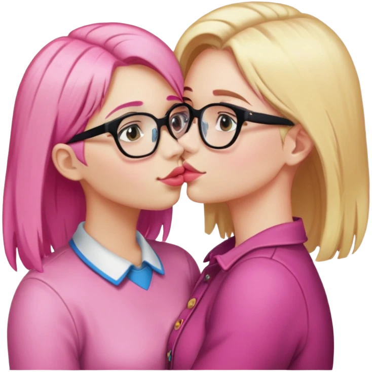 girl, blonde, with glasses kissing girl with pink hair  emoji