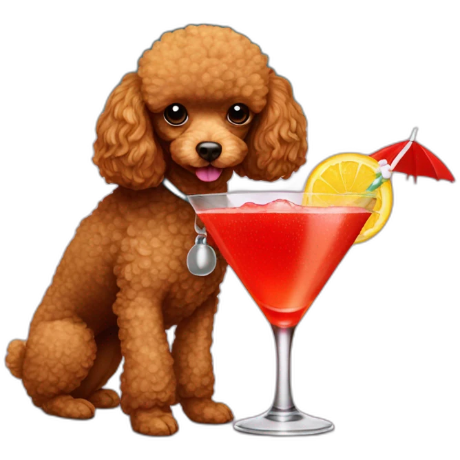 red toy poodle drinking cocktails with umbrella  emoji