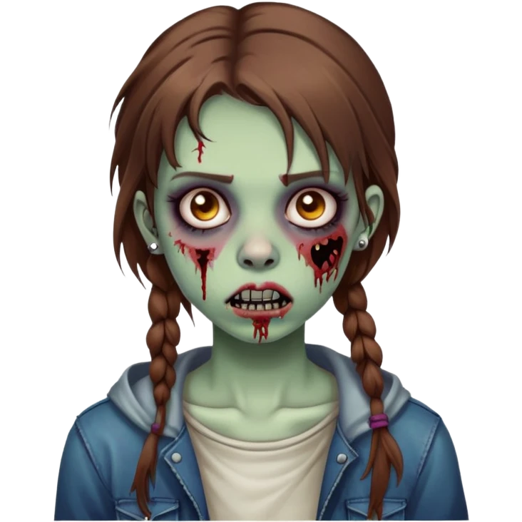 zombie teen girl with brown hair, grunge style, and septum piercing emoji