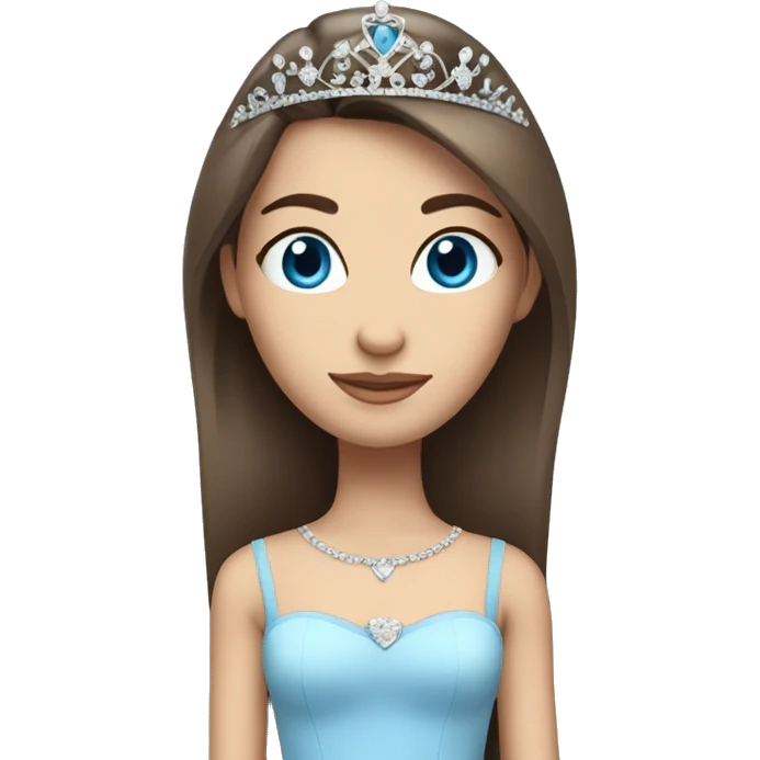 Girl with straight brown hair and blue eyes and long bottom eyelashes and a tiara emoji