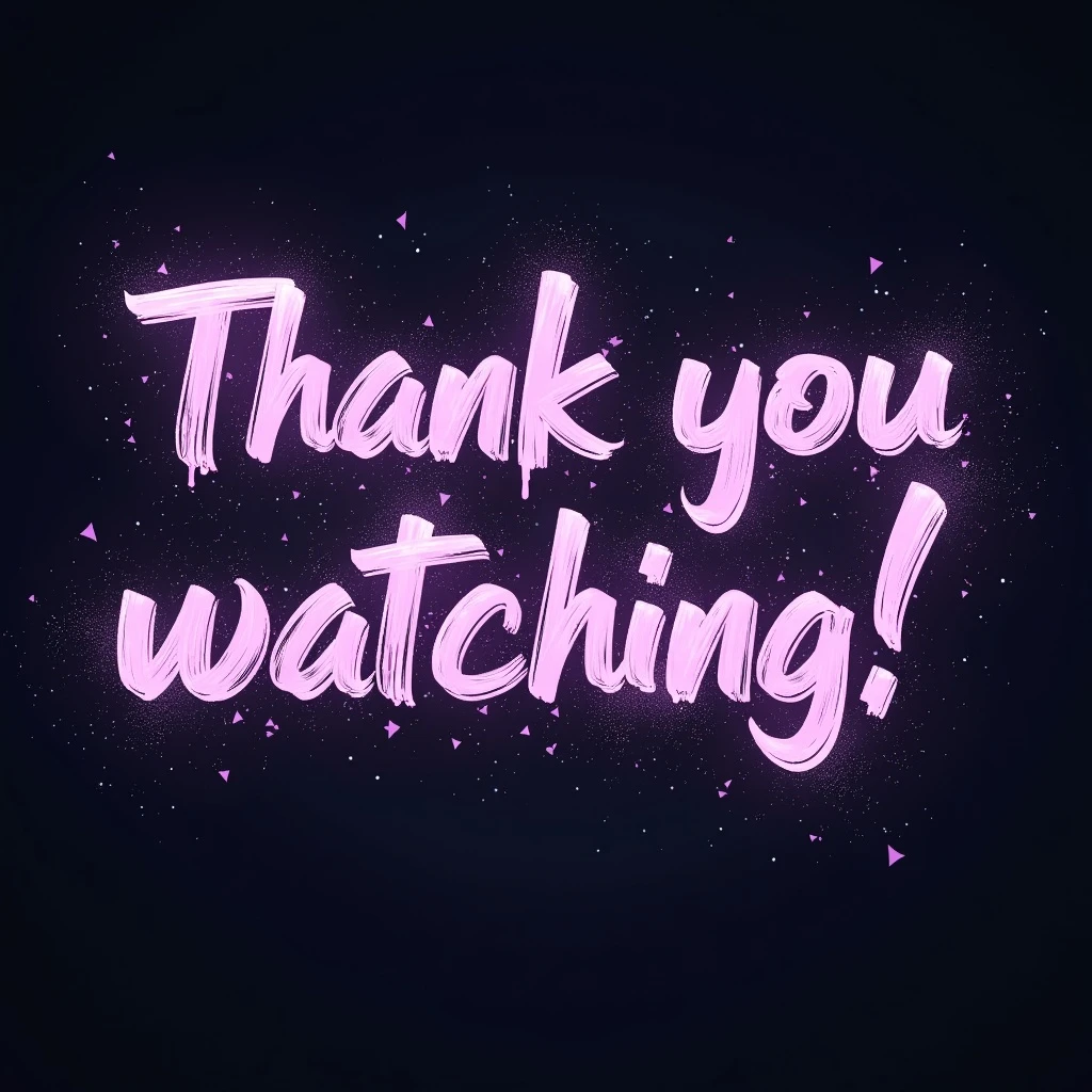 "thank you for watching!" cyberpunk style text splash overlay lavender, streamer overlay, brush-font emoji