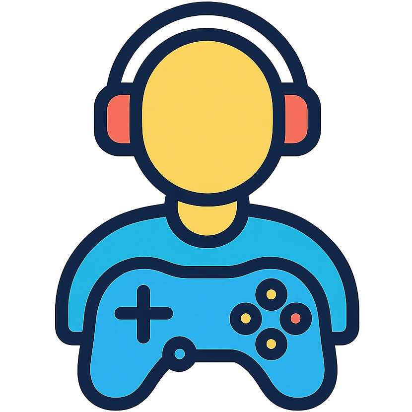 game player icon, stylized with a controller or joystick, modern flat design, bold outline emoji