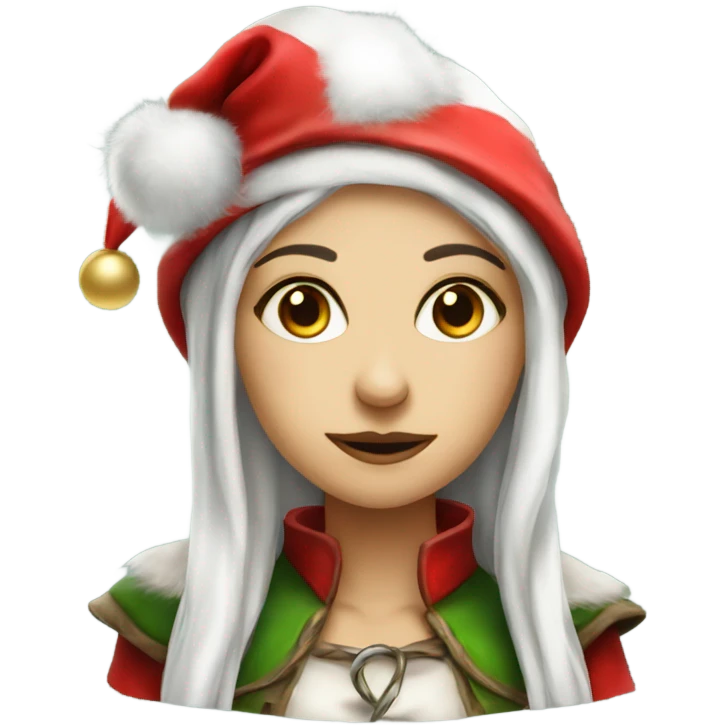 rogue female elf fantasy wearing santa hat emoji