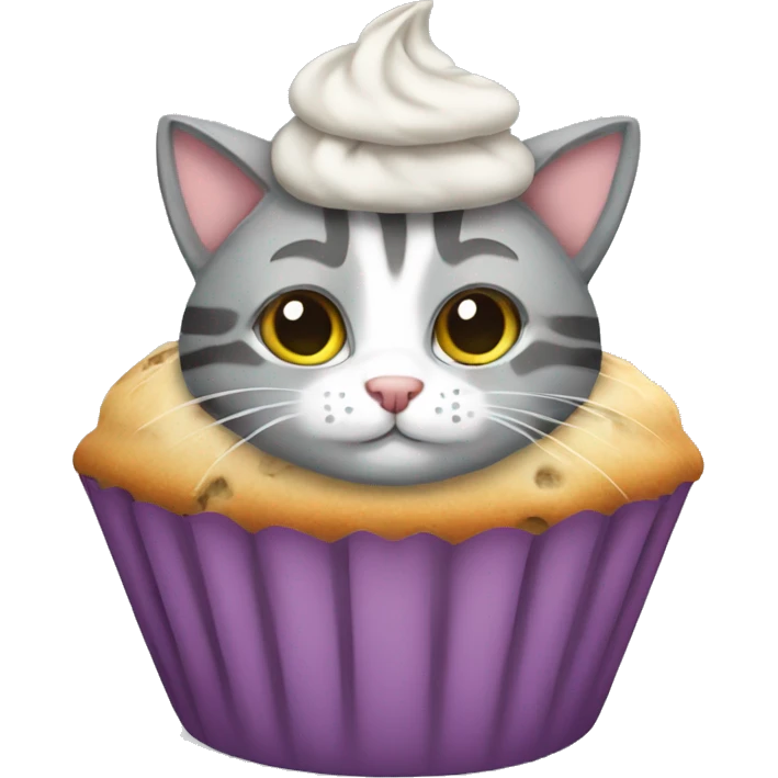 Grey tabby cat dressed as a muffin emoji