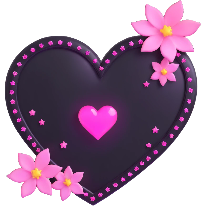goth sakura black heart with glowing pink outline and magical sparkles emoji