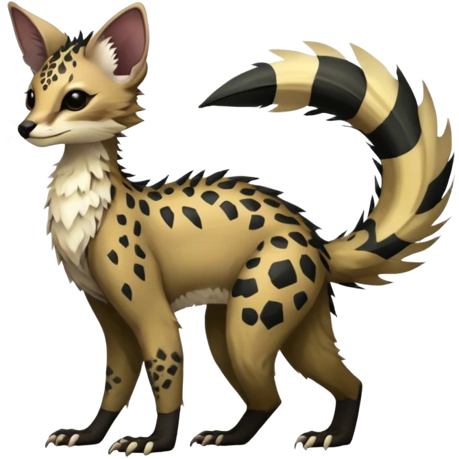 Feral Rare Fantasy dark tropical Vernid-Trico-species by LiLaiRa, random markings, tufted tail, tufted ears, full body emoji