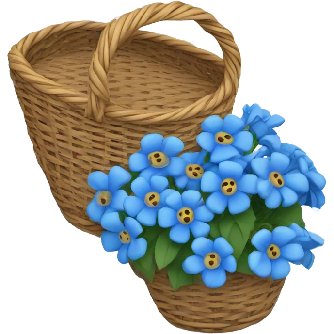 Blue flowers in a basket on a blue picnic mat emoji