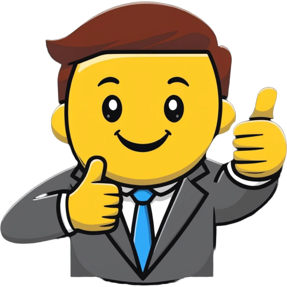 cheerful office worker with thumbs up, big smile emoji