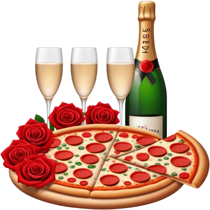 Red roses, champagne and pizza emoji