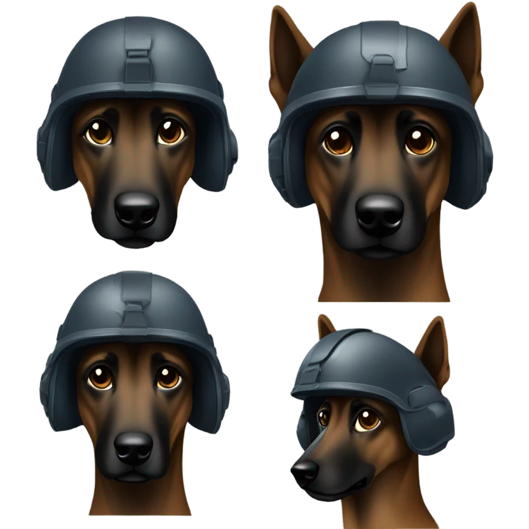 Dark Belgian malinois with tactical helmet emoji