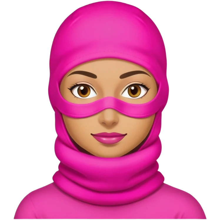 confident woman hustler wearing a bright pink balaclava, business entrepreneur, ambitious emoji