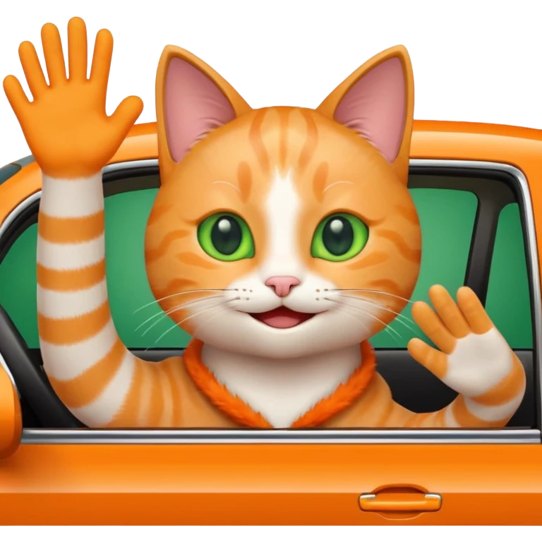 cat waving from inside a car, emoji style emoji