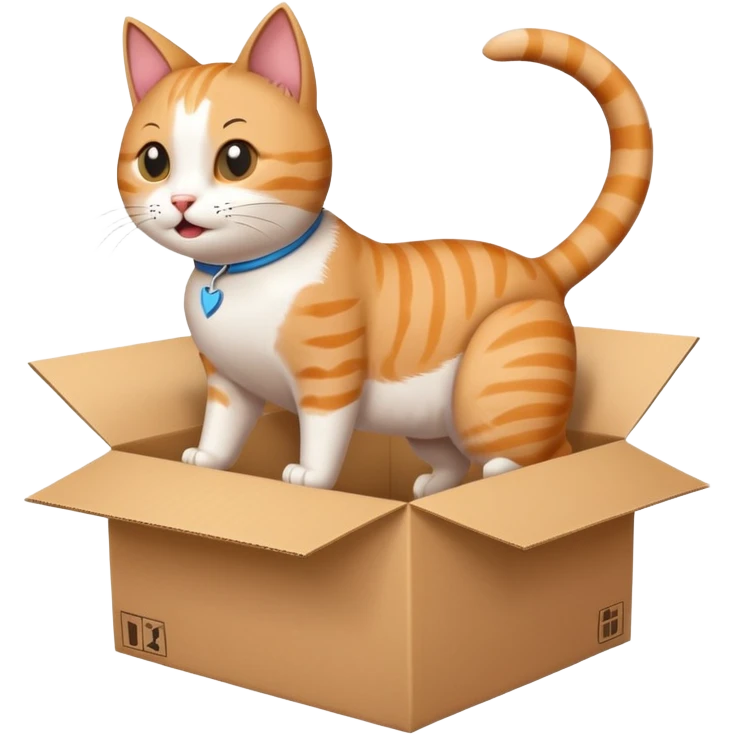 cat jumping out of a box with a white arrow showing the direction of the cat out of the box emoji