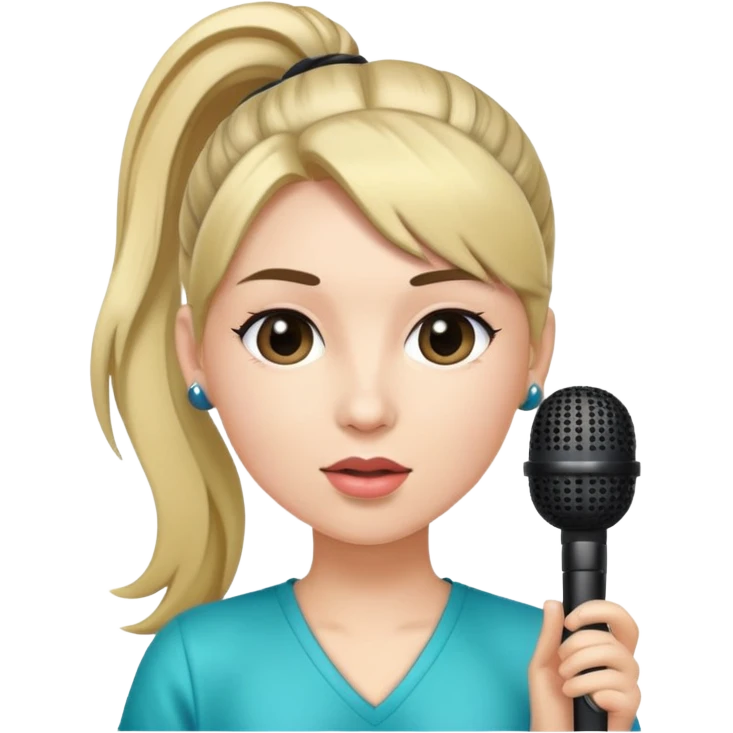 pop star with ponytail and microphone emoji