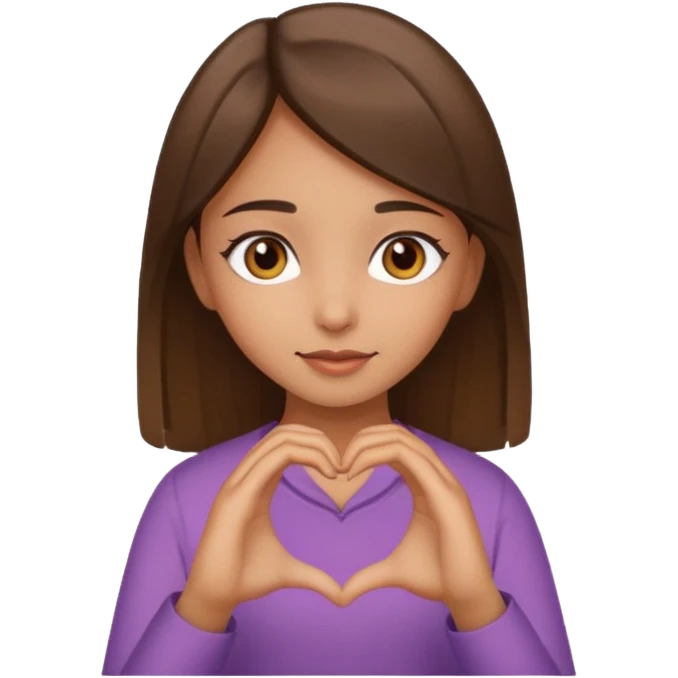Girl with hazel eyes olive skin tone and brown straight hair making a heart with her hands  emoji