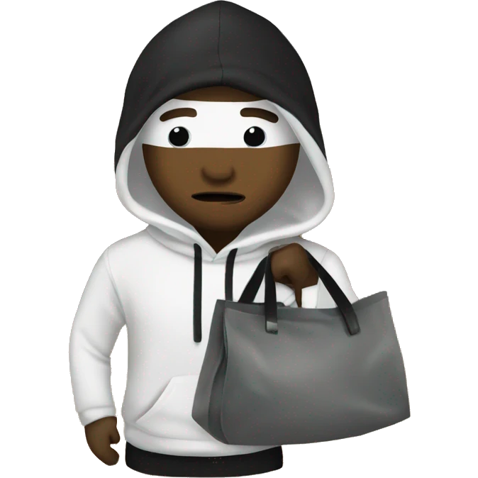 Robber emoji with white and black sweater, with bag of money running emoji