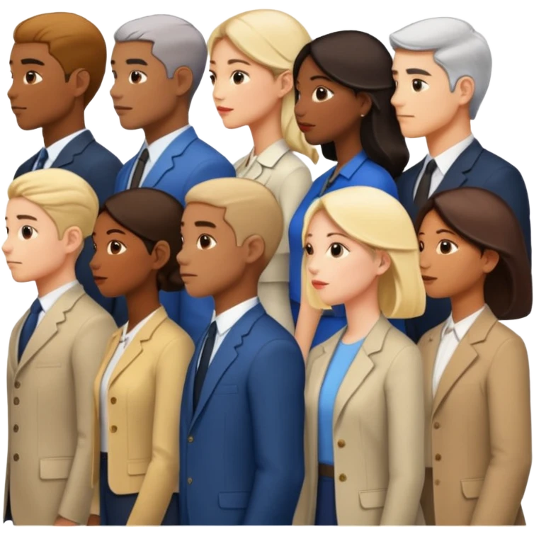 Personas de pie y de perfil haciendo fila una detrás de la otra emoji