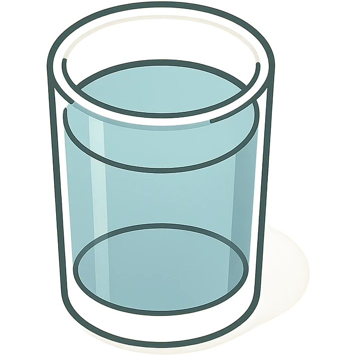 top view of a glass of water, 2D isometric style, highly detailed drawing, shadows and highlights, clean contours, soft lighting, transparent background emoji