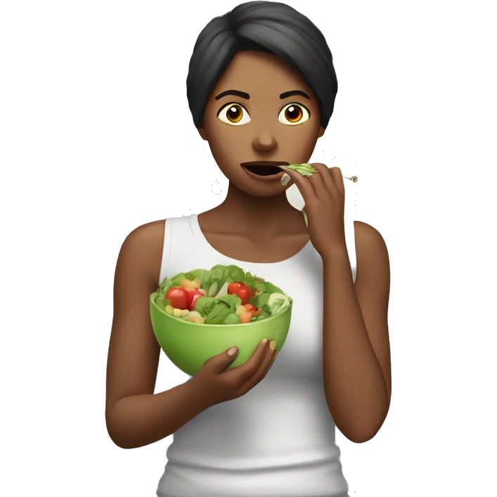 Woman eating healthy and not liking it emoji