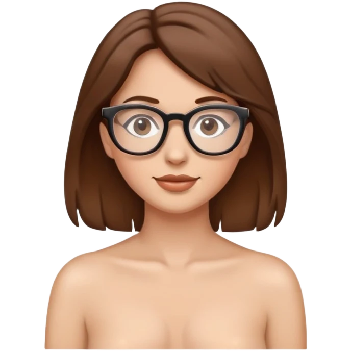 Nude woman with brown hair and glasses emoji