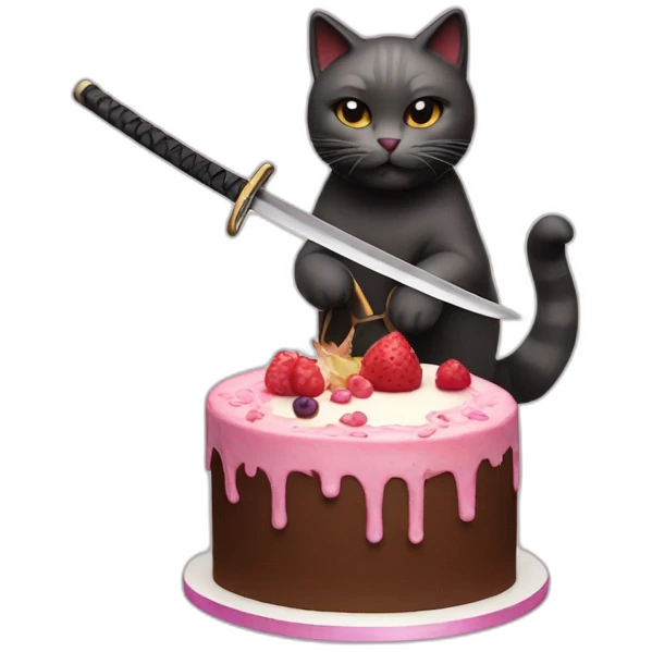 cat cuts a cake with a katana emoji